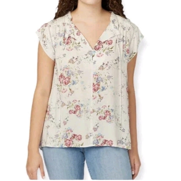 Buffalo David Bitton Cream Floral Blouse Size L - Picture 1 of 11